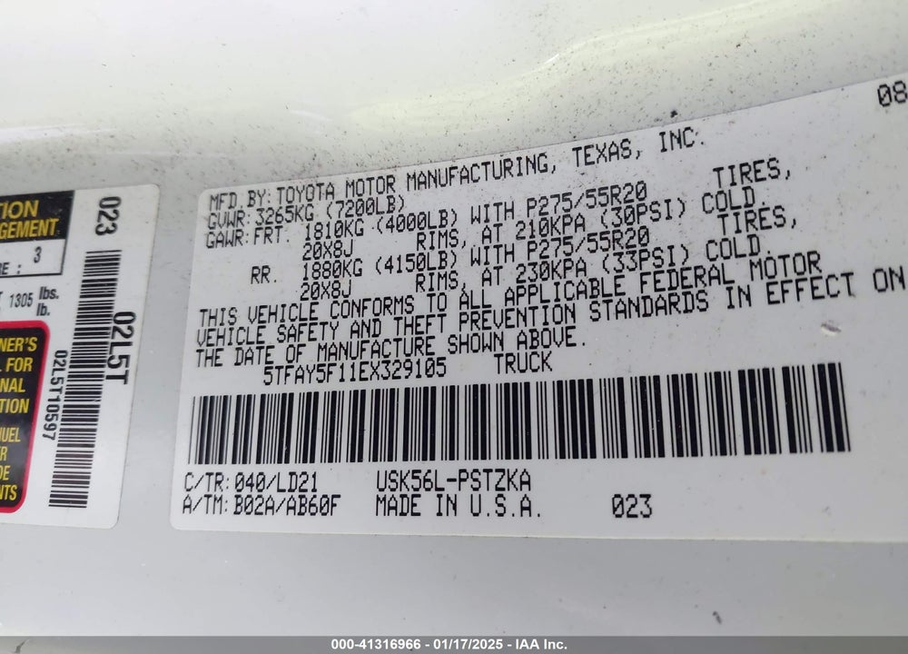 2014 TOYOTA TUNDRA 1794 5.7L V8 VIN: 5TFAY5F11EX329105