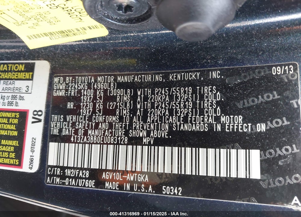 2014 TOYOTA VENZA LE VIN: 4T3ZA3BB0EU083128