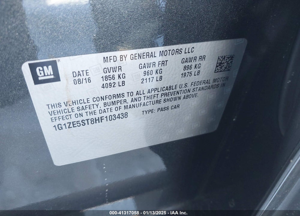 2017 CHEVROLET MALIBU VIN: 1G1ZE5ST8HF103438