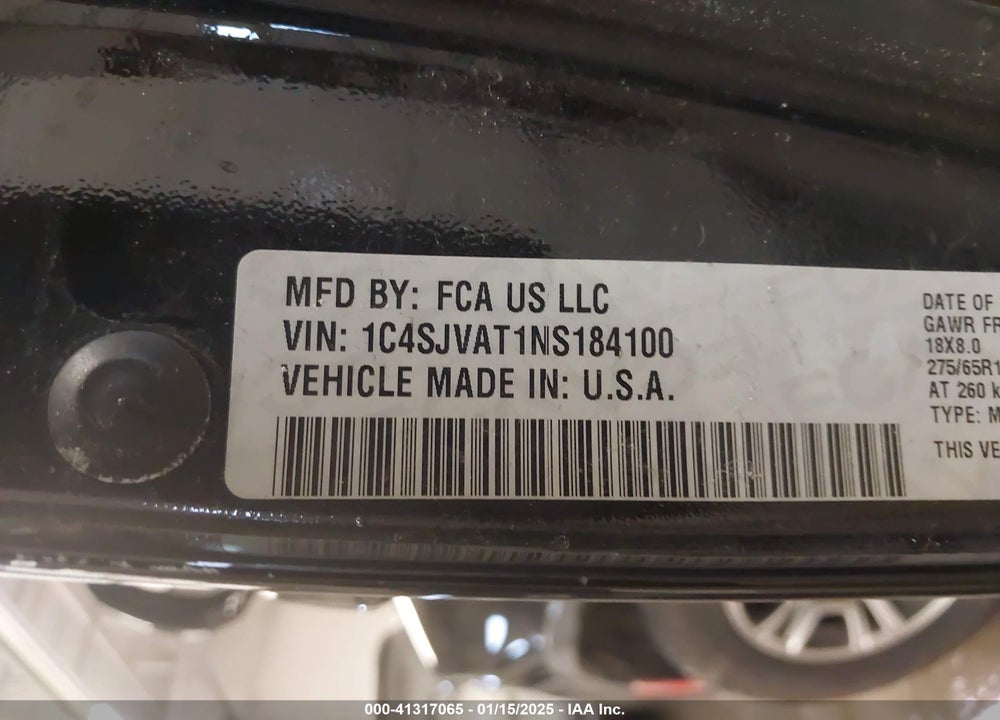 2022 JEEP WAGONEER SERIES I 4X4 VIN: 1C4SJVAT1NS184100