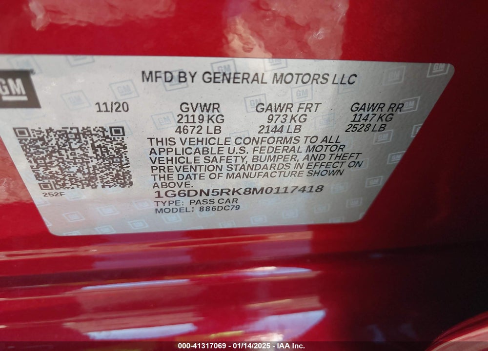 2021 CADILLAC CT5 VIN: 1G6DN5RK8M0117418