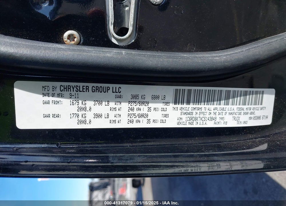 2012 DODGE RAM 1500 VIN: 1C6RD6KTXCS143849