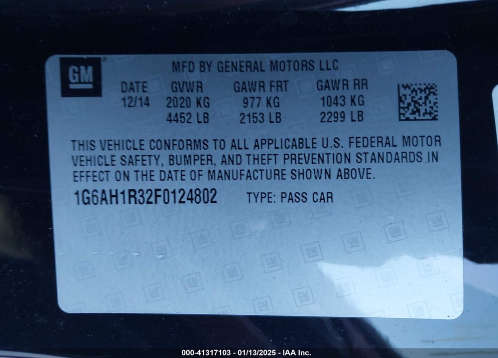 2015 CADILLAC ATS LUXURY VIN: 1G6AH1R32F0124802