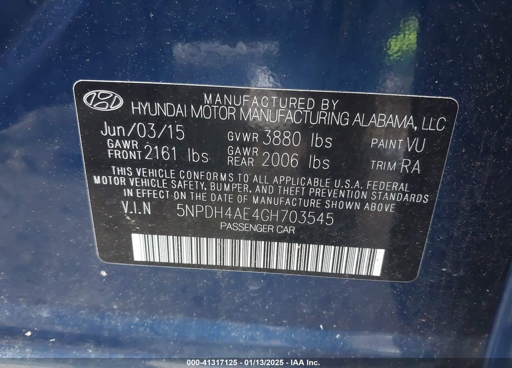 2016 HYUNDAI ELANTRA SE VIN: 5NPDH4AE4GH703545