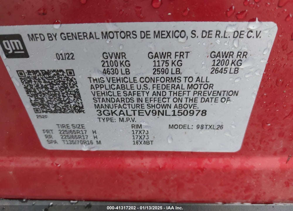 2022 GMC TERRAIN AWD SLE VIN: 3GKALTEV9NL150978