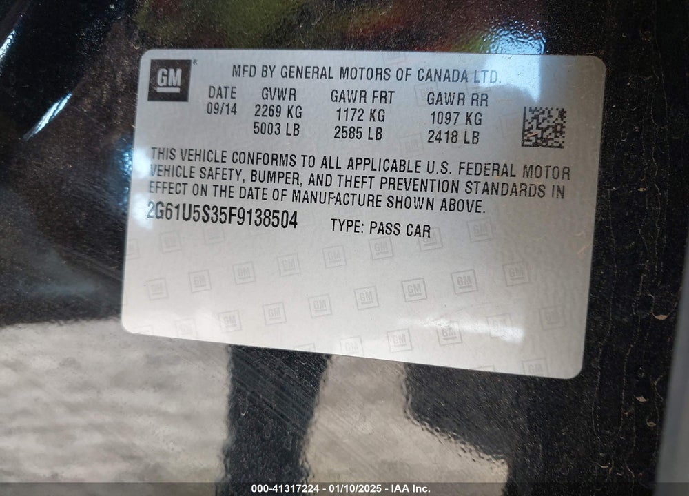 2015 CADILLAC XTS W20 LIVERY PACKAGE VIN: 2G61U5S35F9138504