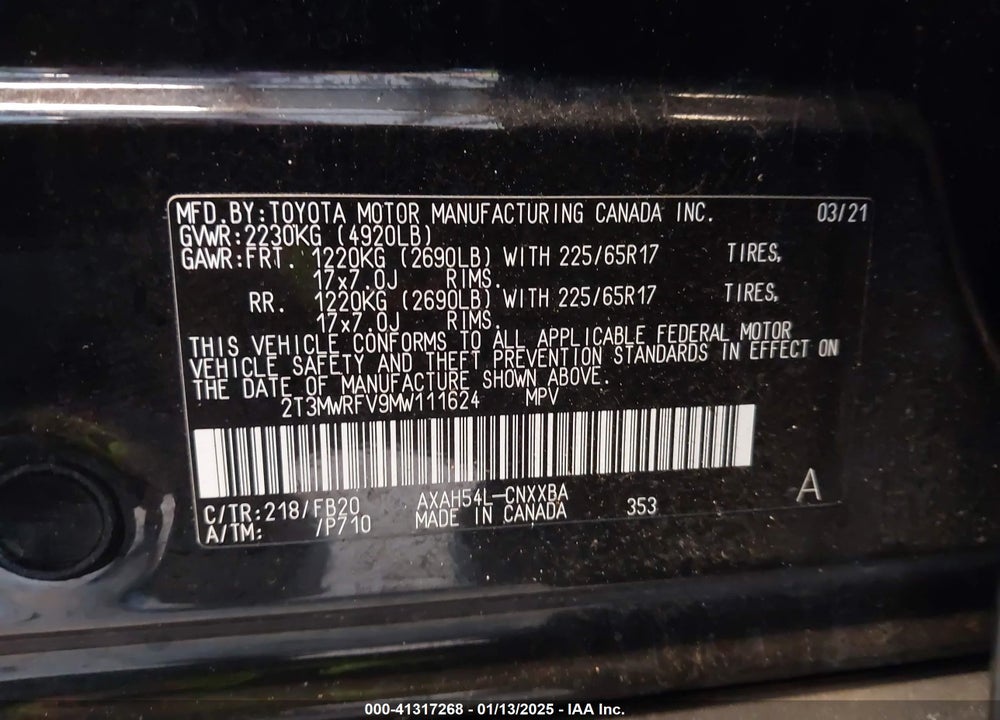 2021 TOYOTA RAV4 HYBRID LE VIN: 2T3MWRFV9MW111624