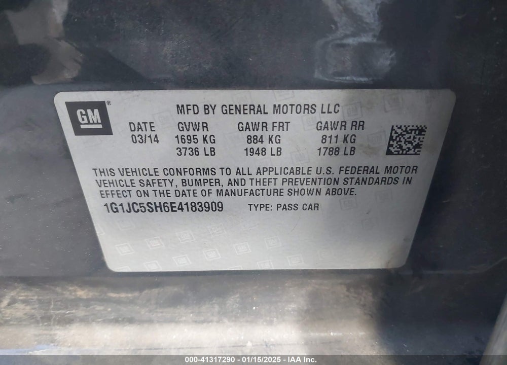 2014 CHEVROLET SONIC VIN: 1G1JC5SH6E4183909