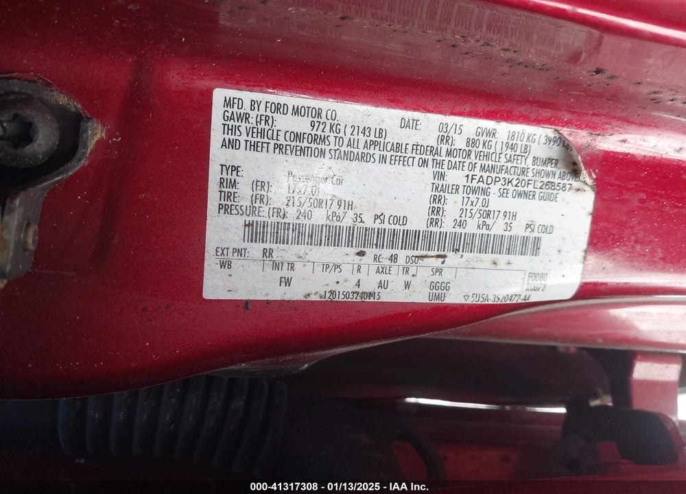 2015 FORD FOCUS VIN: 1FADP3K20FL268587