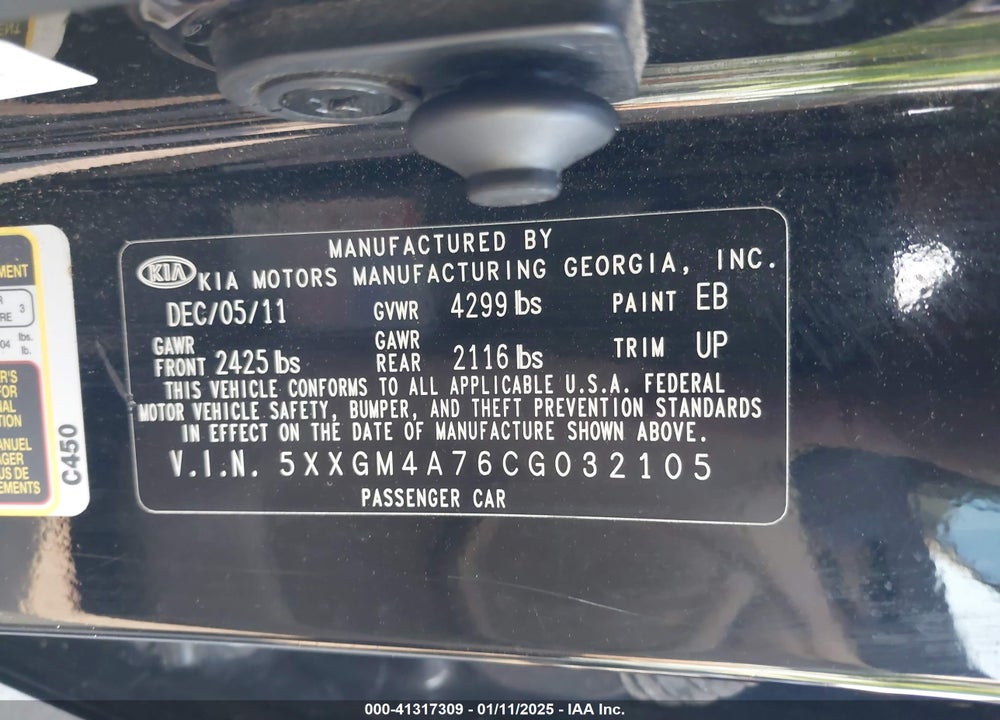 2012 KIA OPTIMA LX VIN: 5XXGM4A76CG032105
