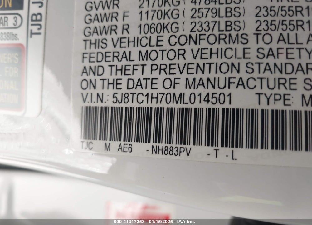 2021 ACURA RDX ADVANCE PACKAGE VIN: 5J8TC1H70ML014501