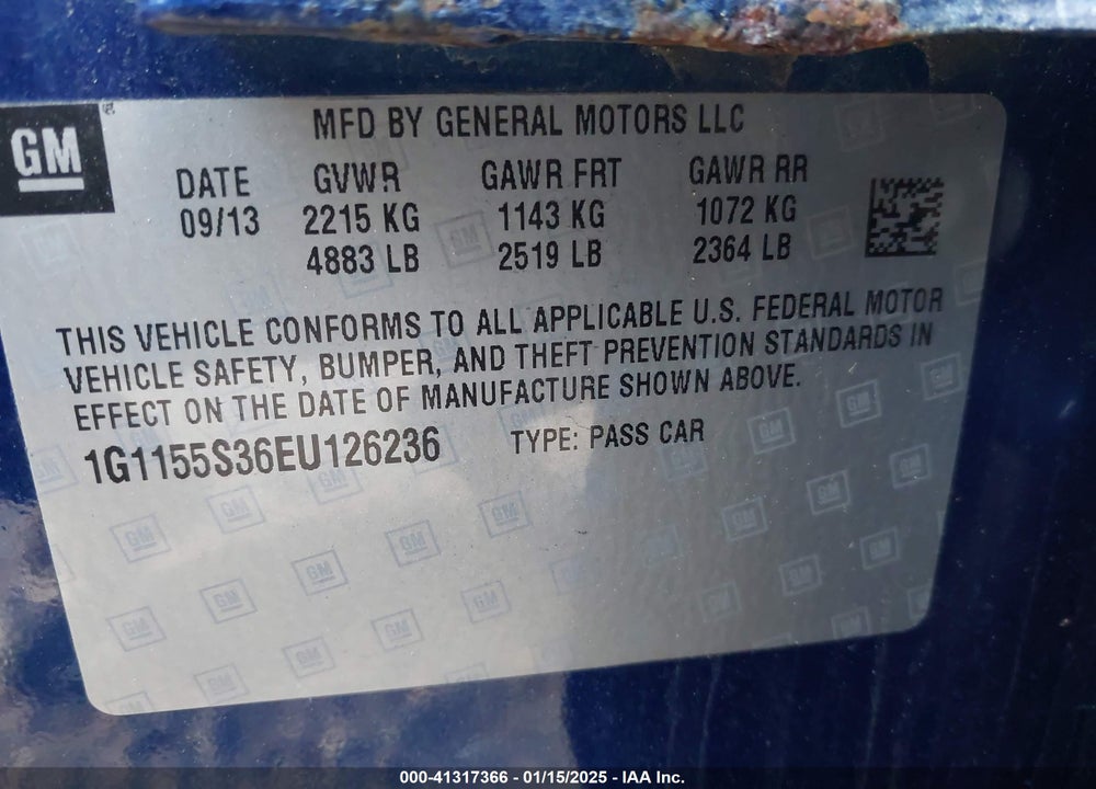2014 CHEVROLET IMPALA 2LZ VIN: 1G1155S36EU126236