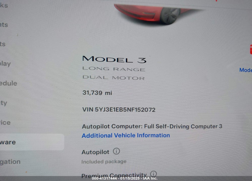 2022 TESLA MODEL 3 VIN: 5YJ3E1EB5NF152072