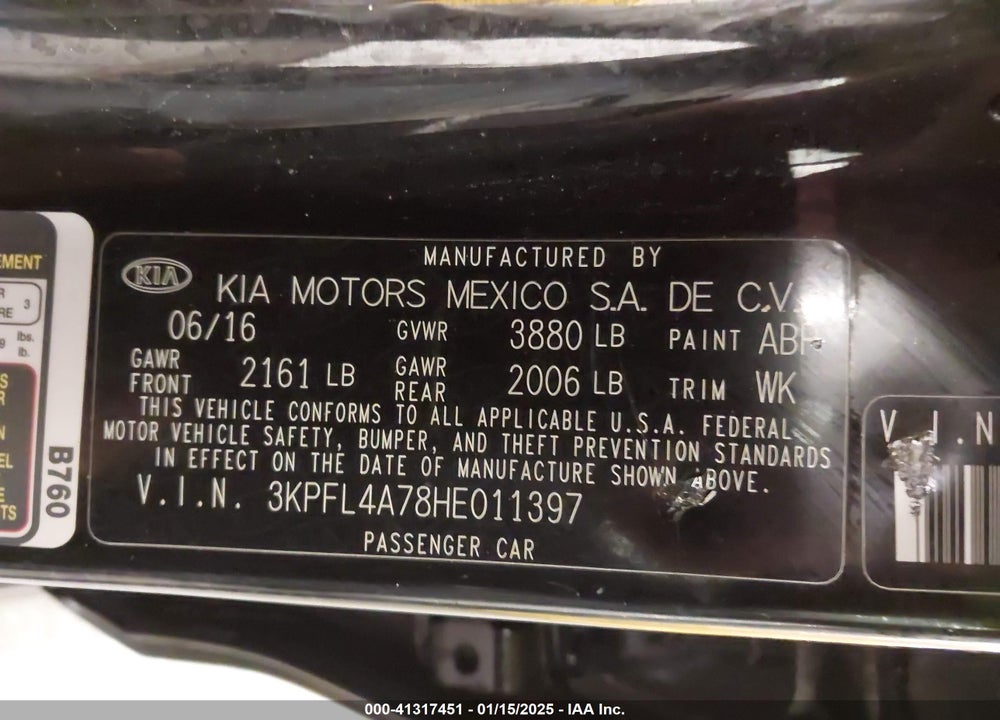 2017 KIA FORTE VIN: 3KPFL4A78HE011397
