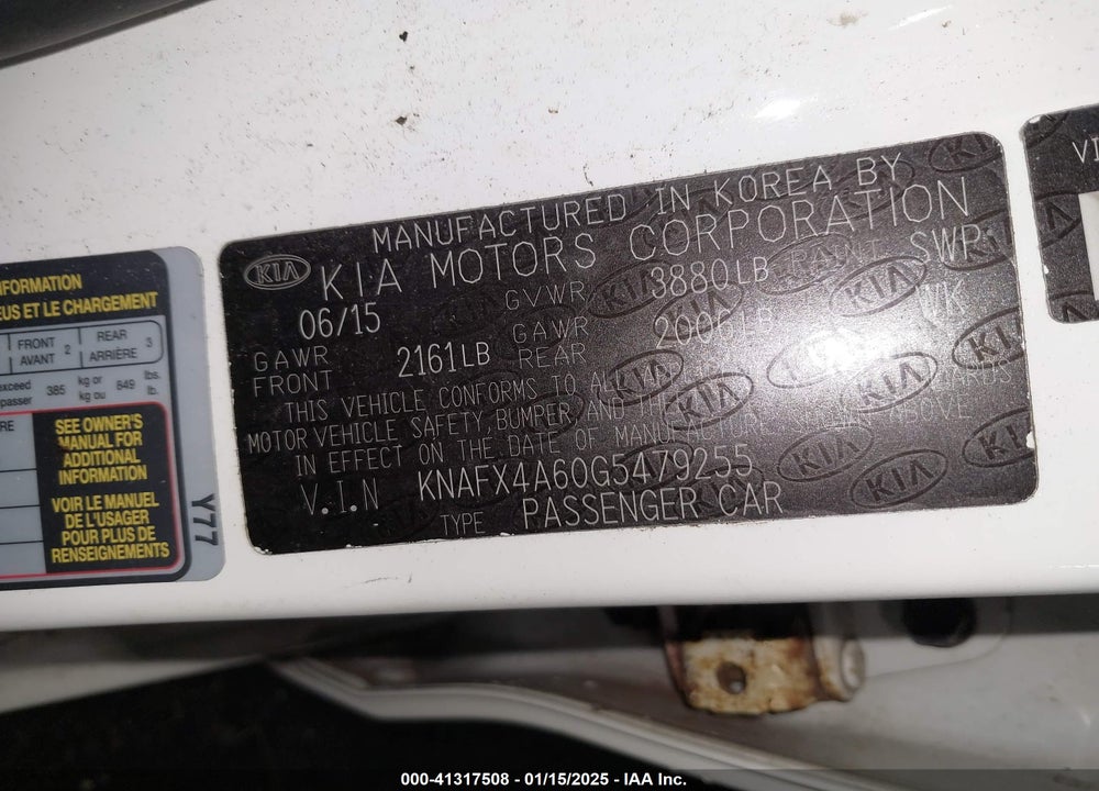 2016 KIA FORTE VIN: KNAFX4A60G5479255