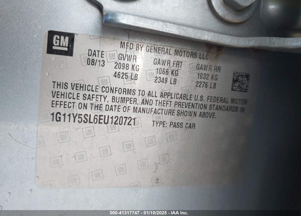 2014 CHEVROLET IMPALA VIN: 1G11Y5SL6EU120721