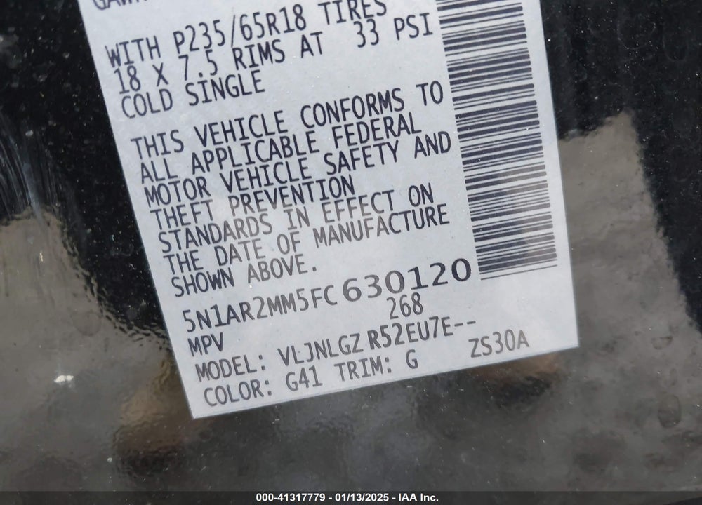 2015 NISSAN PATHFINDER SL VIN: 5N1AR2MM5FC630120