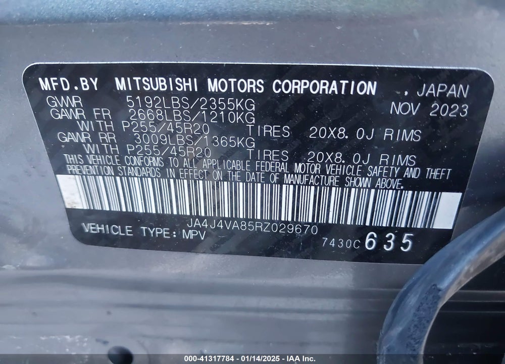 2024 MITSUBISHI OUTLANDER SE 2.5 S-AWC/SE BLACK EDITION S-AWC/SE BLACK EDITION W/PANO ROOF S-AWC/SE RALLIART S-AWC VIN: JA4J4VA85RZ029670