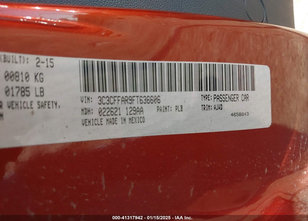 2015 FIAT 500 VIN: 3C3CFFAR9FT636606