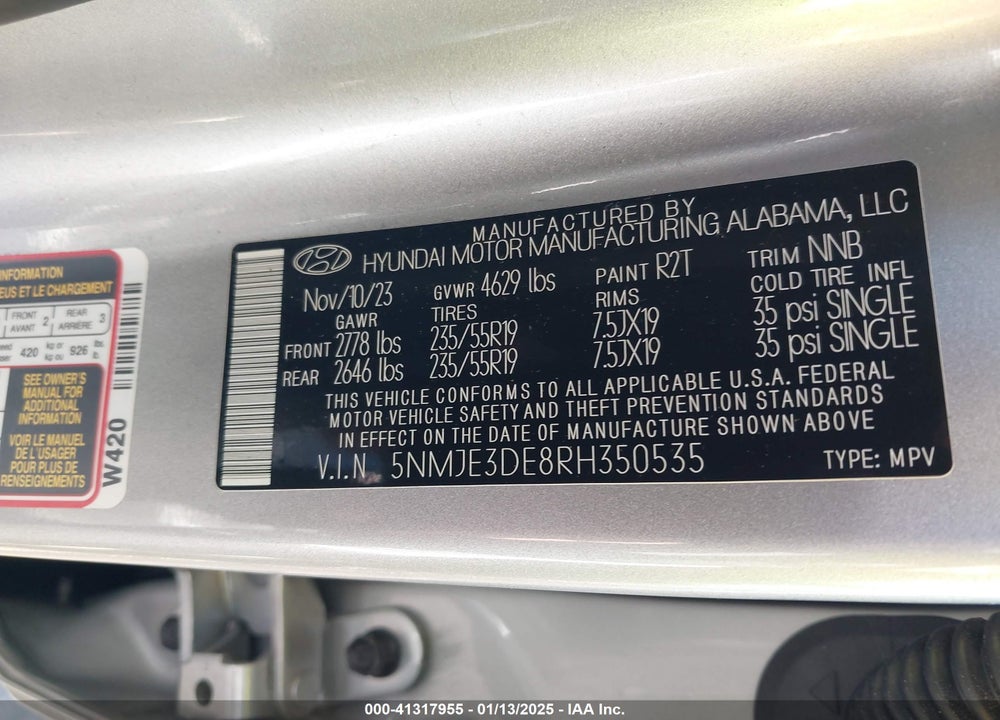 2024 HYUNDAI TUCSON LIMITED VIN: 5NMJE3DE8RH350535