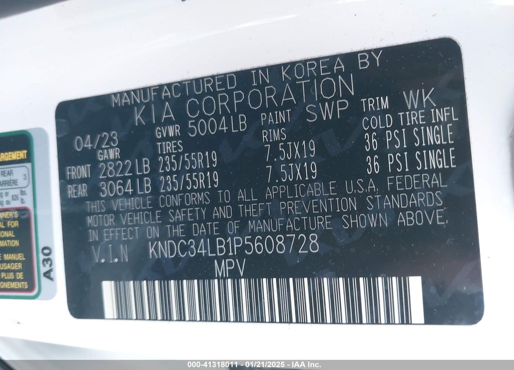 2023 KIA EV6 VIN: KNDC34LB1P5608728