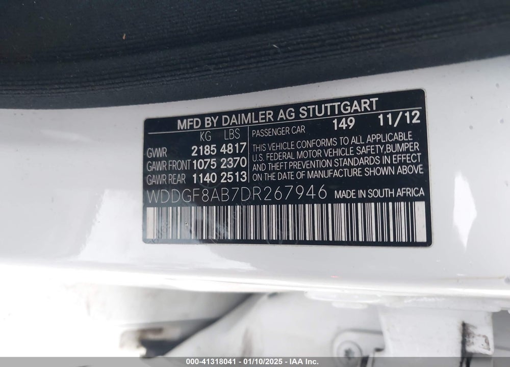 2013 MERCEDES-BENZ C 300 LUXURY 4MATIC/SPORT 4MATIC VIN: WDDGF8AB7DR267946