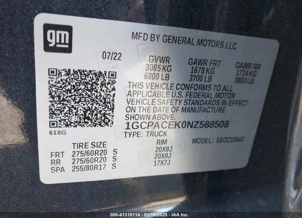 2022 CHEVROLET SILVERADO 1500 2WD SHORT BED LT VIN: 1GCPACEK0NZ588508