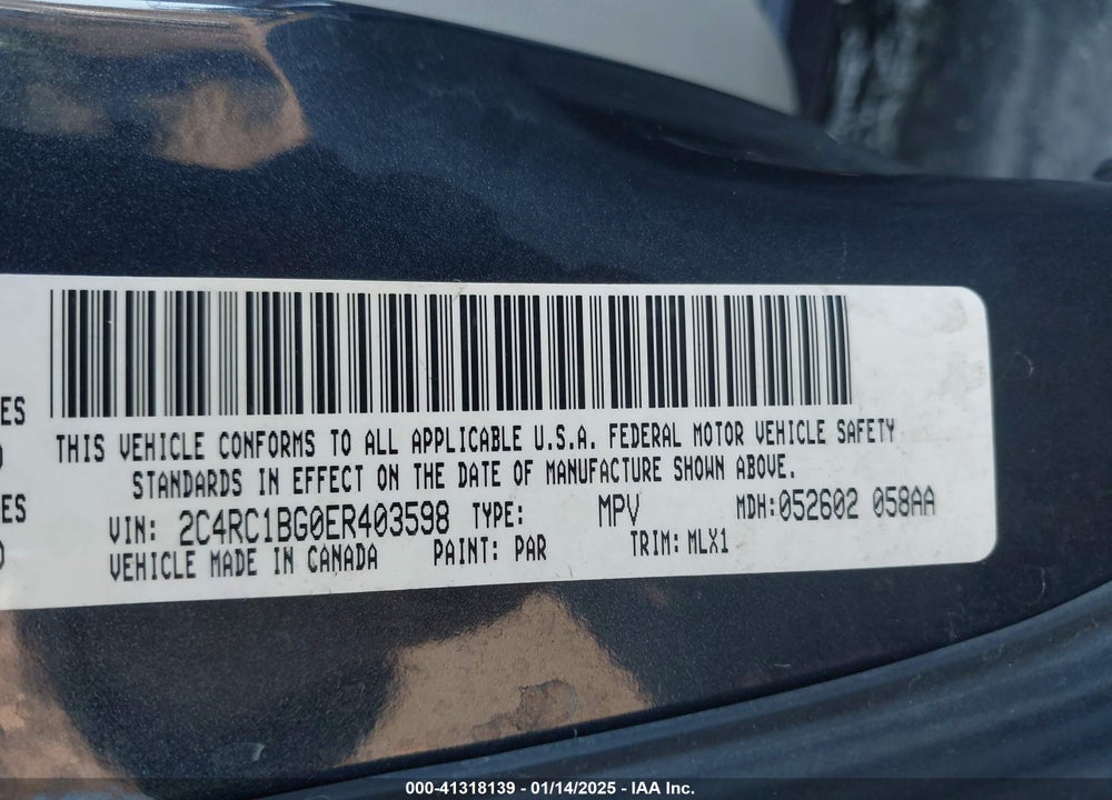 2014 CHRYSLER TOWN & COUNTRY TOURING VIN: 2C4RC1BG0ER403598