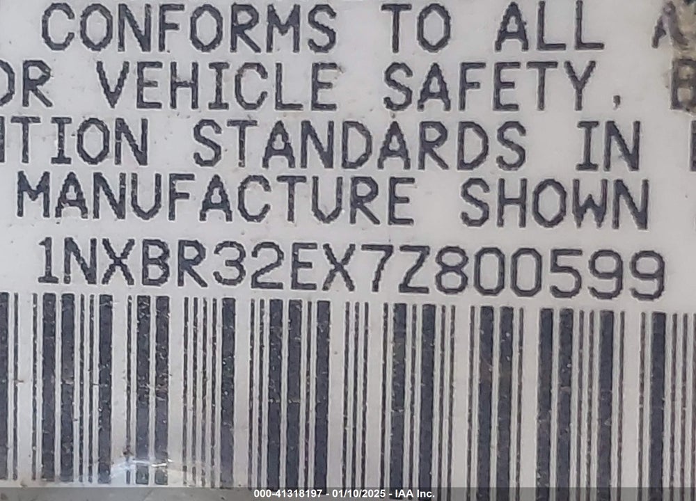 2007 TOYOTA COROLLA S VIN: 1NXBR32EX7Z800599