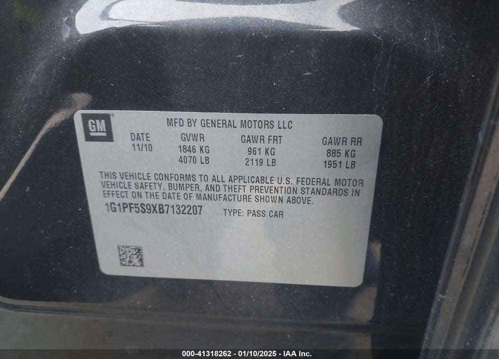 2011 CHEVROLET CRUZE 1LT VIN: 1G1PF5S9XB7132207