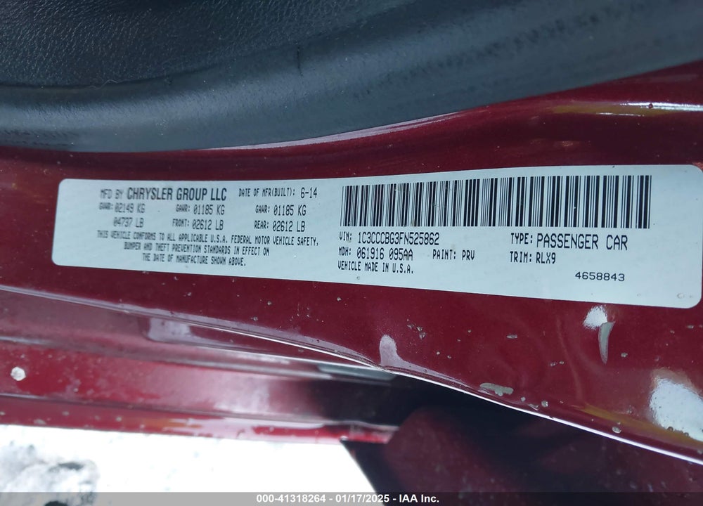 2015 CHRYSLER 200 VIN: 1C3CCCBG3FN525862