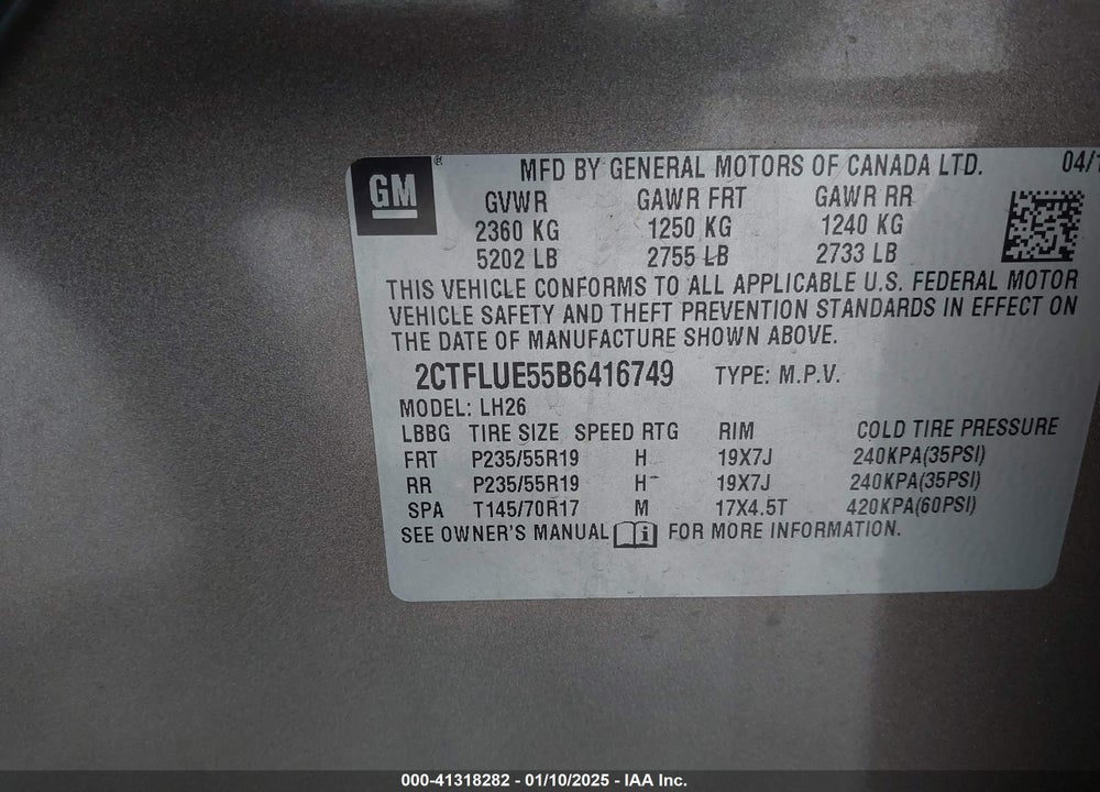 2011 GMC TERRAIN SLT-1 VIN: 2CTFLUE55B6416749