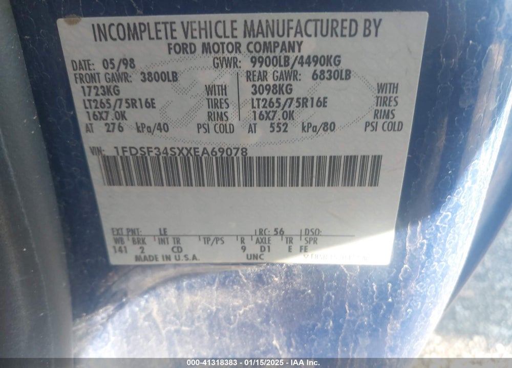 1999 FORD F-350 LARIAT/XL/XLT VIN: 1FDSF34SXXEA69078