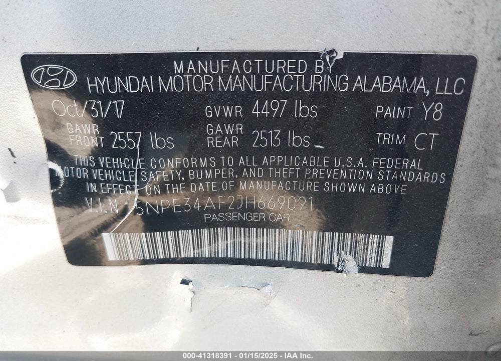 2018 HYUNDAI SONATA SPORT VIN: 5NPE34AF2JH669091