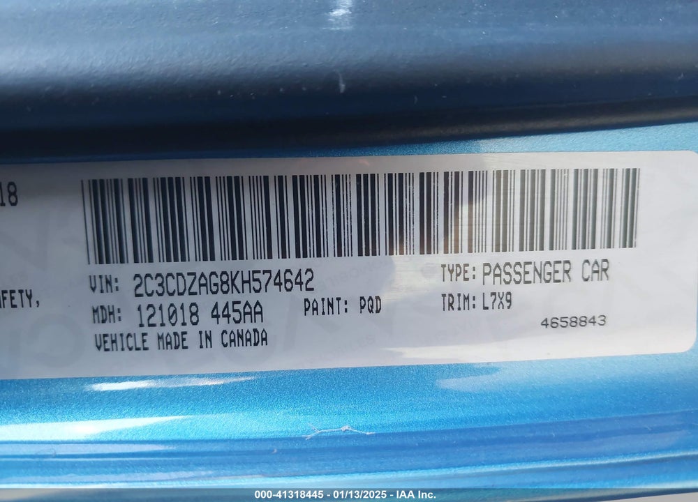2019 DODGE CHALLENGER VIN: 2C3CDZAG8KH574642