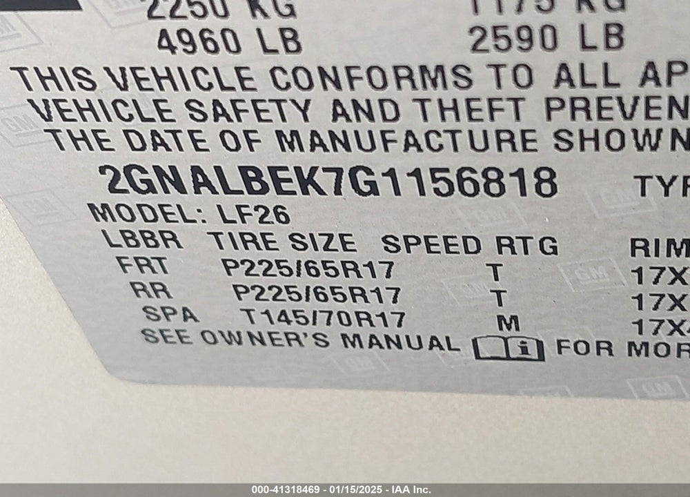 2016 CHEVROLET EQUINOX LS VIN: 2GNALBEK7G1156818