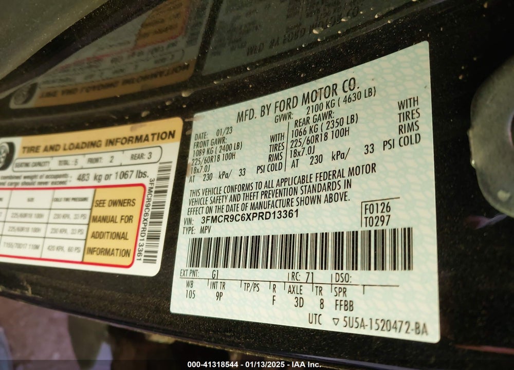 2023 FORD BRONCO SPORT OUTER BANKS VIN: 3FMCR9C6XPRD13361