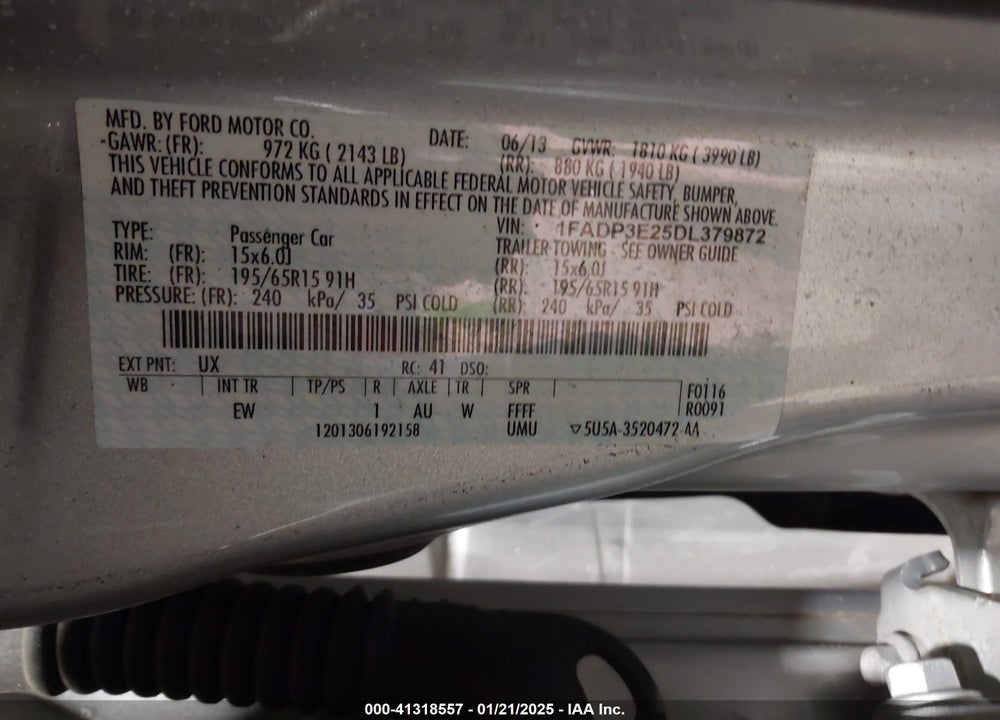 2013 FORD FOCUS VIN: 1FADP3E25DL379872