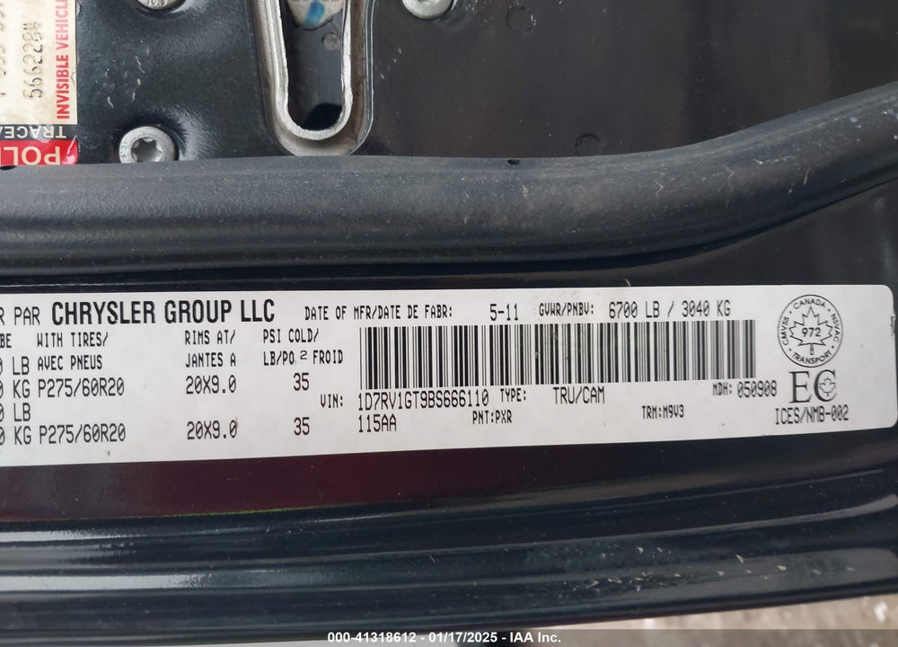 2011 RAM RAM 1500 VIN: 1D7RV1GT9BS666110