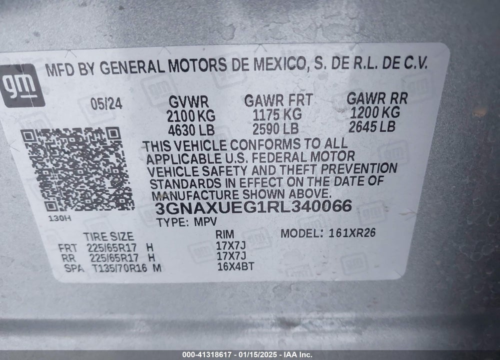 2024 CHEVROLET EQUINOX AWD LT VIN: 3GNAXUEG1RL340066