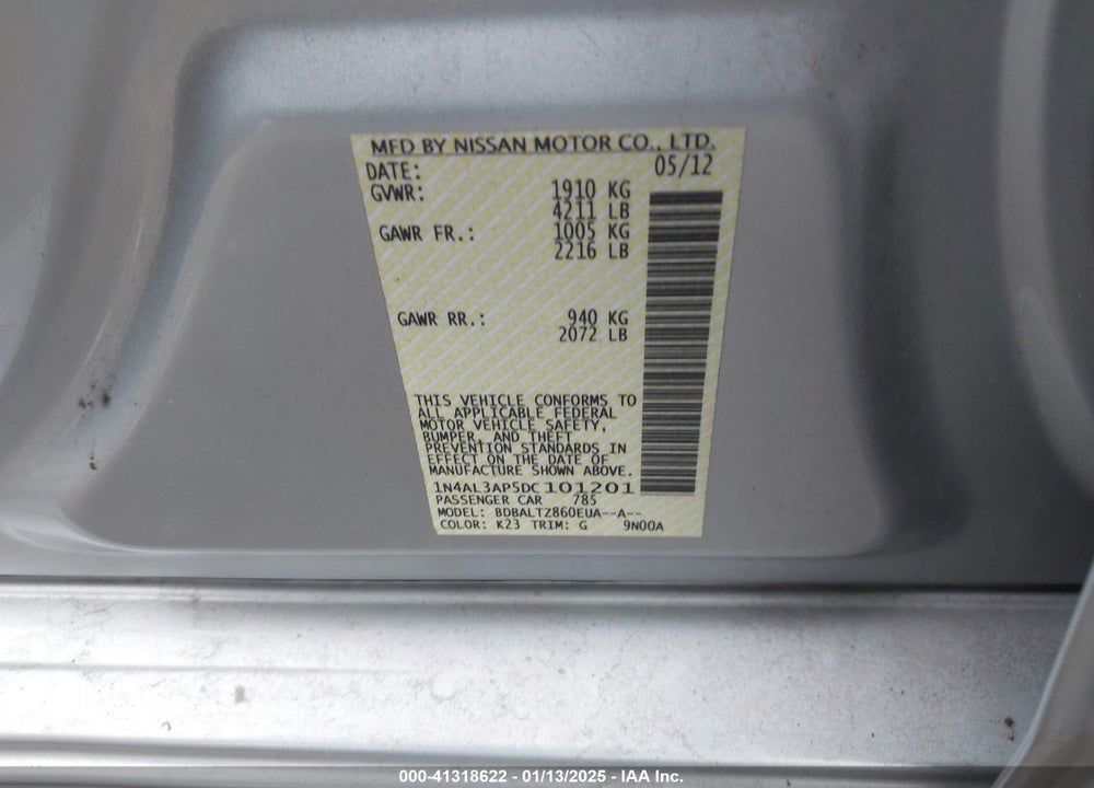 2013 NISSAN ALTIMA VIN: 1N4AL3AP5DC101201