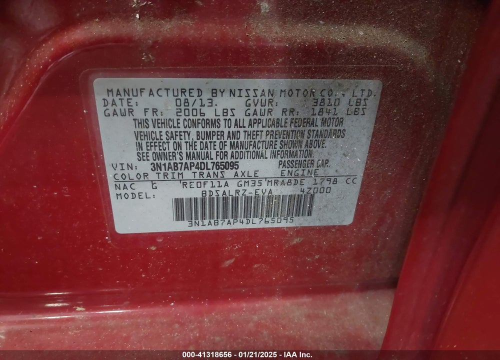 2013 NISSAN SENTRA SR VIN: 3N1AB7AP4DL765095