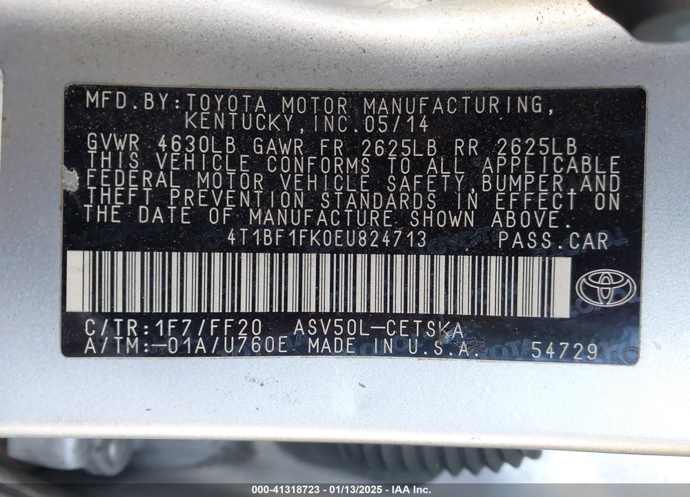 2014 TOYOTA CAMRY SE VIN: 4T1BF1FK0EU824713