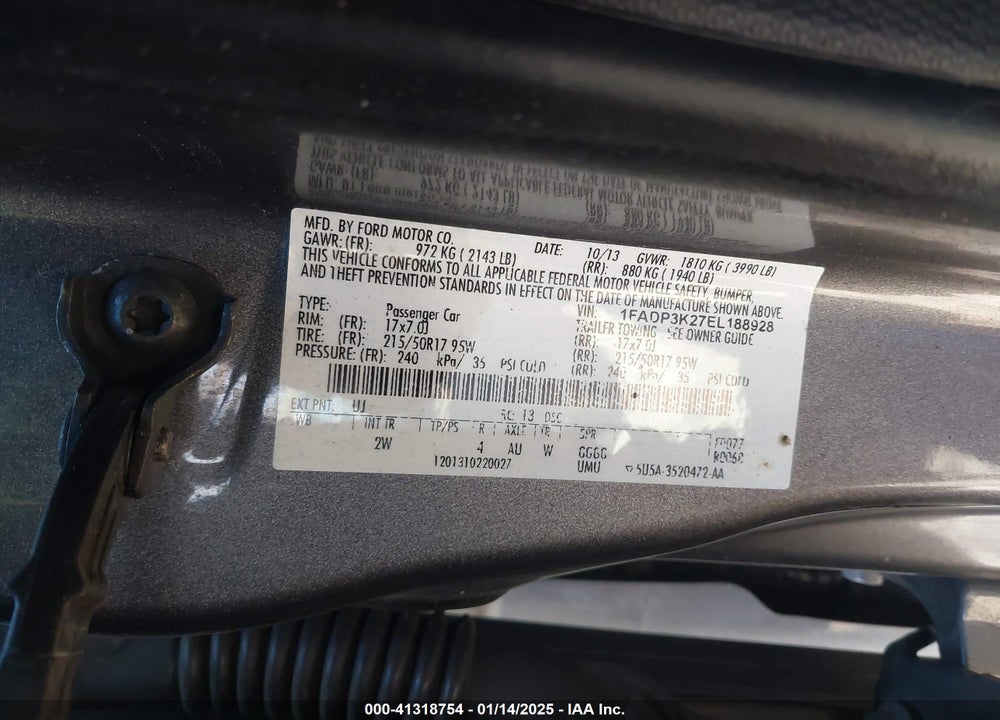 2014 FORD FOCUS VIN: 1FADP3K27EL188928