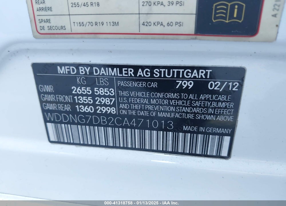 2012 MERCEDES-BENZ S 550 VIN: WDDNG7DB2CA471013