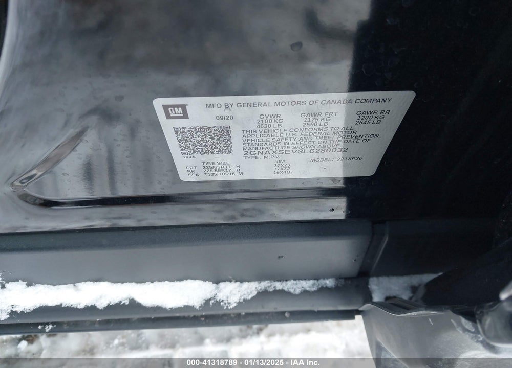 2020 CHEVROLET EQUINOX AWD LS VIN: 2GNAXSEV3L6280032