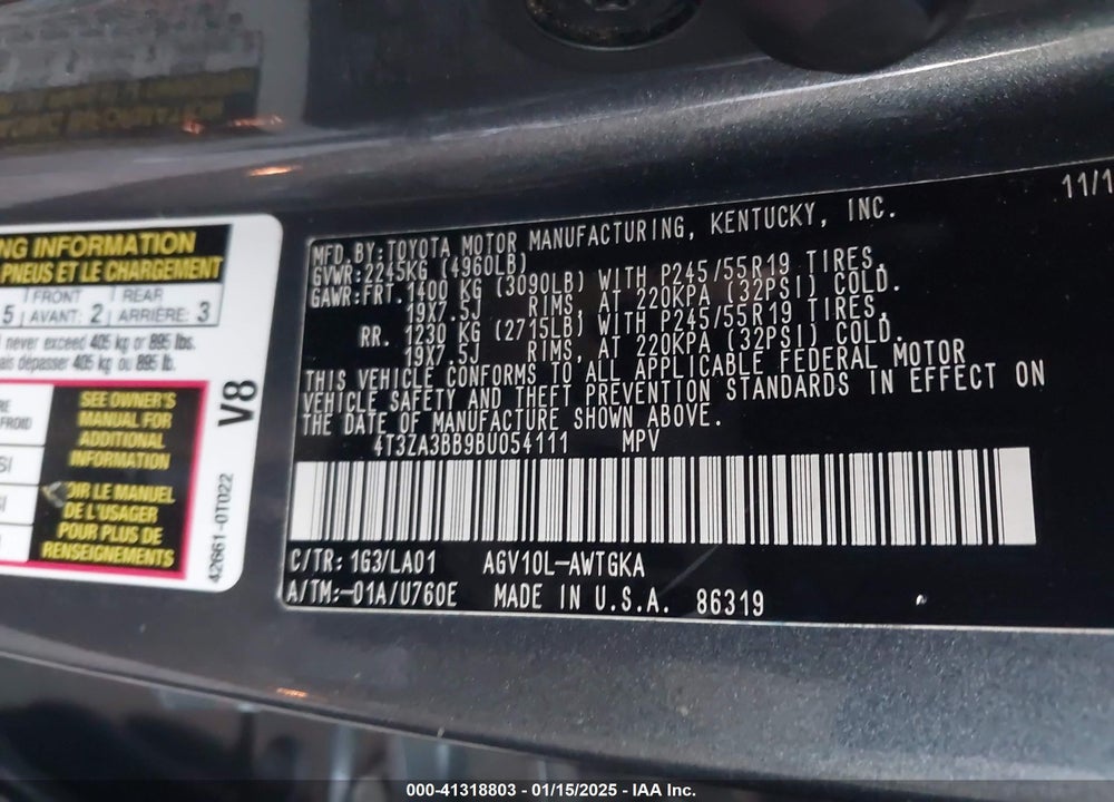 2011 TOYOTA VENZA VIN: 4T3ZA3BB9BU054111