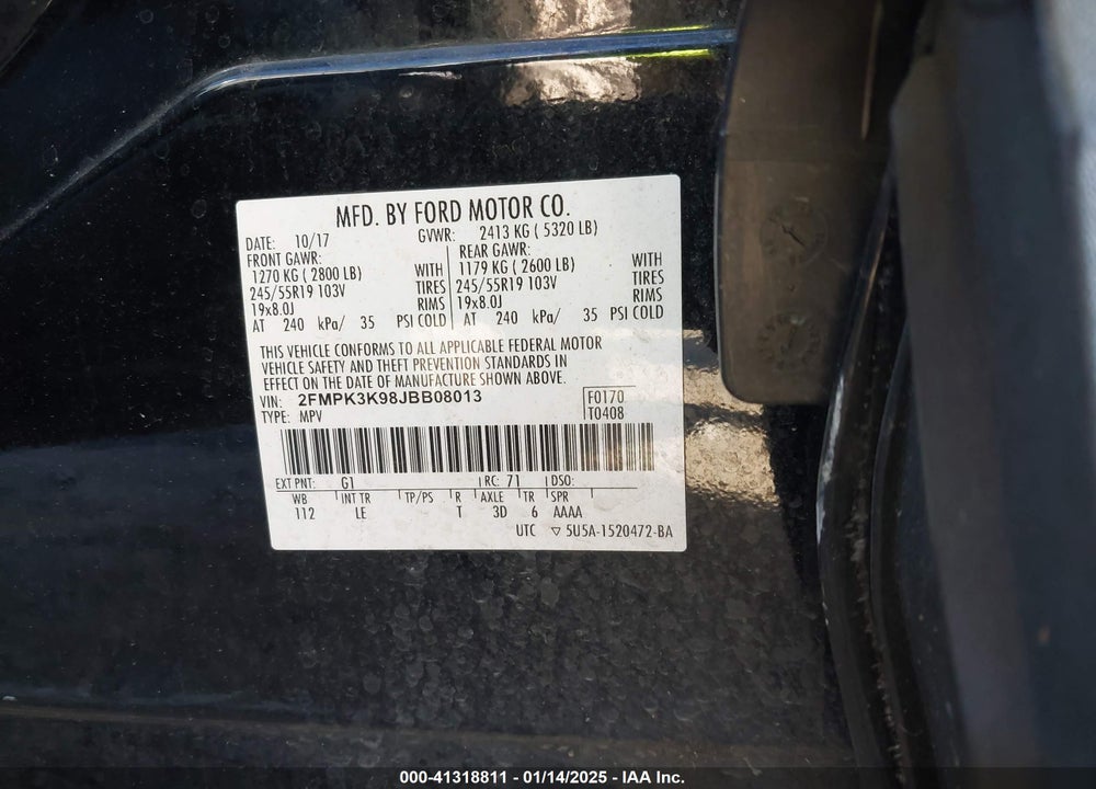 2018 FORD EDGE TITANIUM VIN: 2FMPK3K98JBB08013