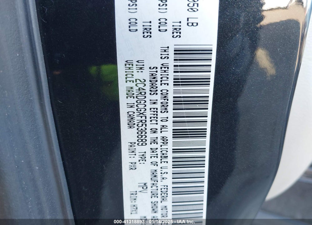 2015 DODGE GRAND CARAVAN SXT VIN: 2C4RDGCGXFR536689