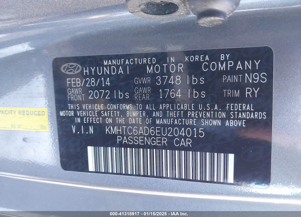2014 HYUNDAI VELOSTER VIN: KMHTC6AD6EU204015